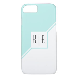 Aqua, white triangles, monogram modern geometric Case-Mate iPhone case