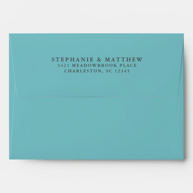 Aqua White Wedding Elegant Modern Return Address Envelope (Back (Top Flap))