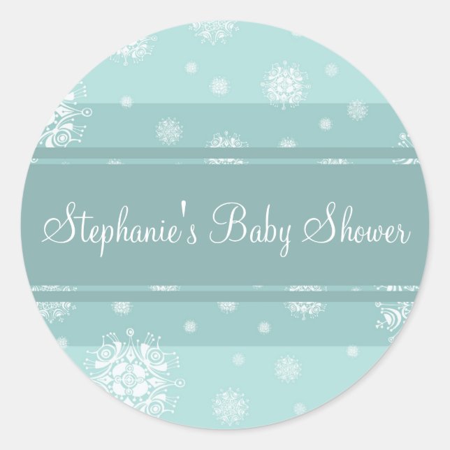 Aqua White Winter Baby Shower Favour Stickers (Front)