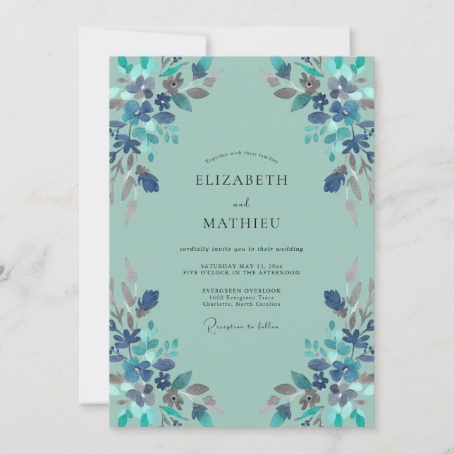 Aqua Wildflower Wedding Invitation (Front)