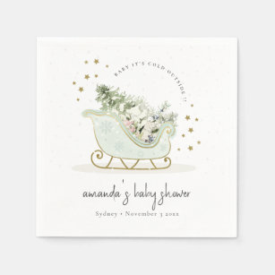 Aqua Winter Sleigh Its Cold Outside Baby Shower Napkin