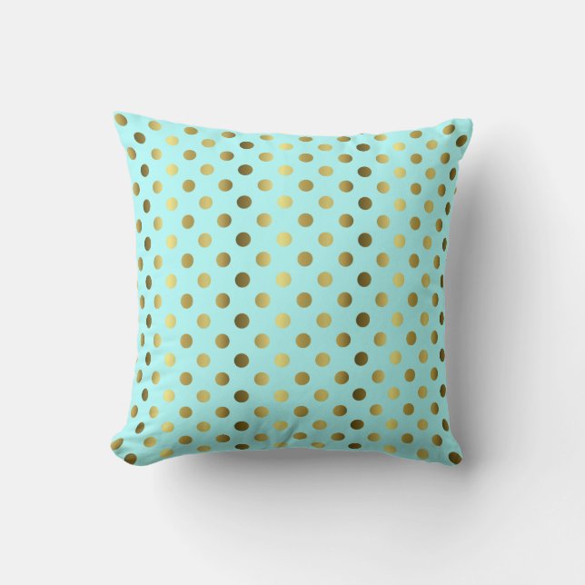 Aqua with Gold Polka Dot Decorator Accent Pillow (Front)