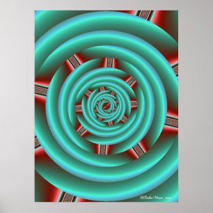 Aqua with Red Prongs Spiral Poster