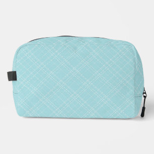 AQUA WITH TINY WHITE PLAID STRIPES DOPP KIT