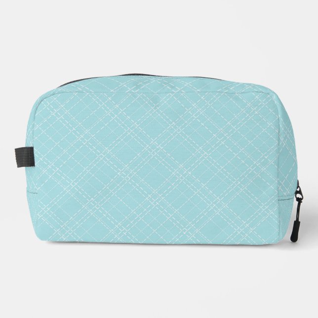 AQUA WITH TINY WHITE PLAID STRIPES DOPP KIT (Front)