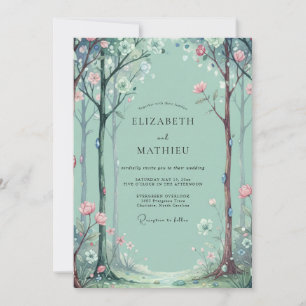 Aqua Woodland Tree Eucalyptus Wedding Invitation
