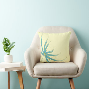 Aqua Yellow and Chartreuse Modern Floral Pillow