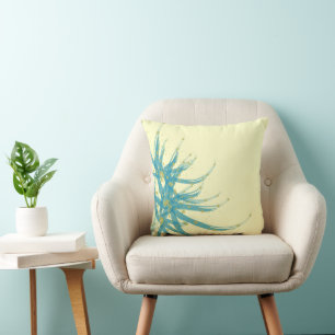 Aqua Yellow and Chartreuse Modern Floral Pillow