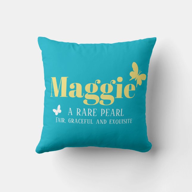 Aqua yellow butterflies Maggie girls name meaning  Cushion (Back)