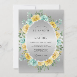 Aqua Yellow Ethereal Floral Wedding Invitation