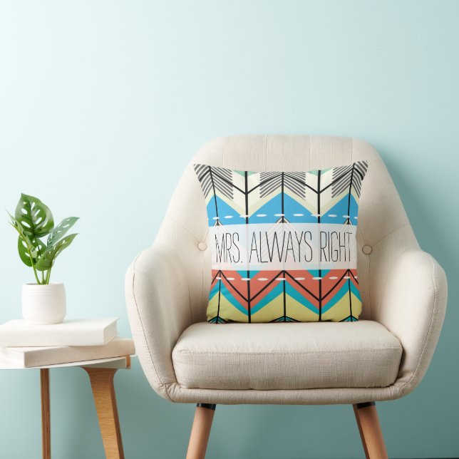 Aqua Yellow Grey Off White Arrow Herringbone Cushion (Chair)