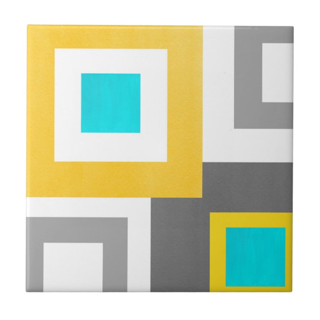Aqua Yellow Grey White Geometric Block Tile (Front)