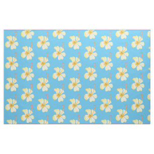 Aqua Yellow Hibiscus Tropical Flowers Fabric