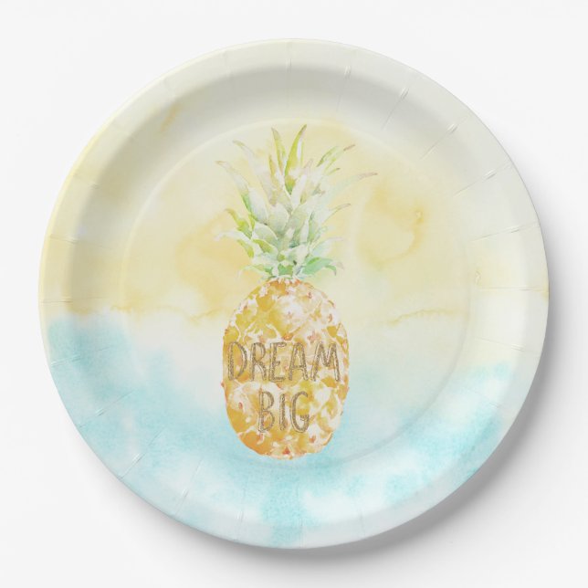 Aqua Yellow Pineapple Gold Dream         Paper Plate (Front)