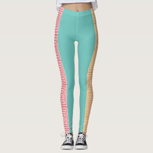 Aqua Yellow Pink and White Maze African Mud Cloth Leggings
