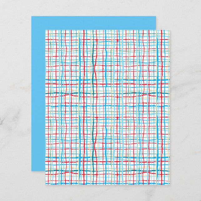 Aqua Yellow Red Twisted Plaid Scrapbook Paper (Front/Back)