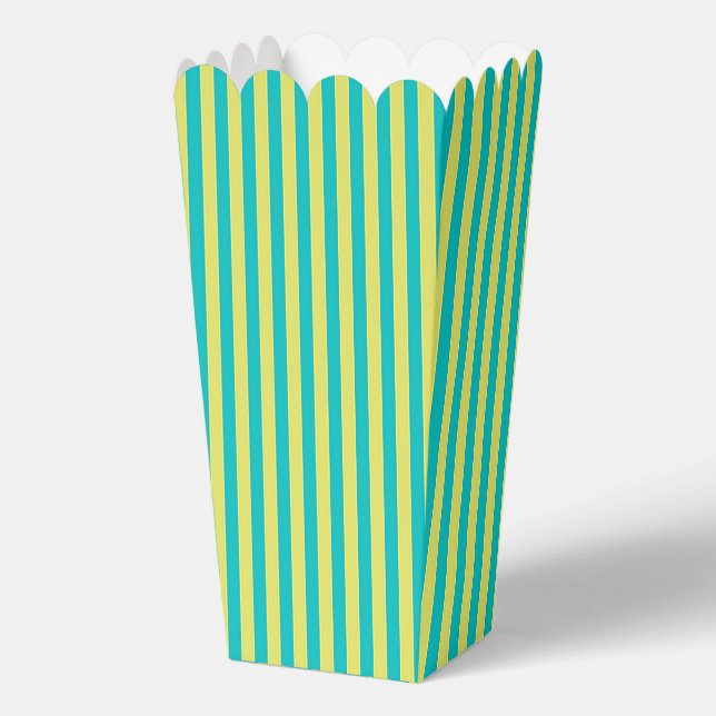 Aqua + Yellow Stripes Popcorn  Favour Box (Back)
