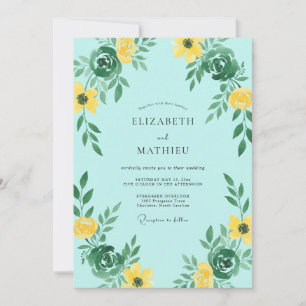 Aqua Yellow Wildflower Wedding Invitation