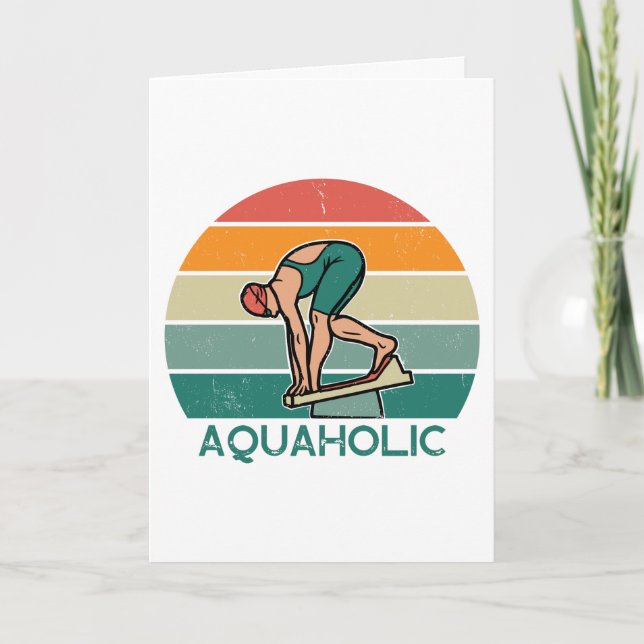 Aquaholic swimming woman birthday  card (Front)
