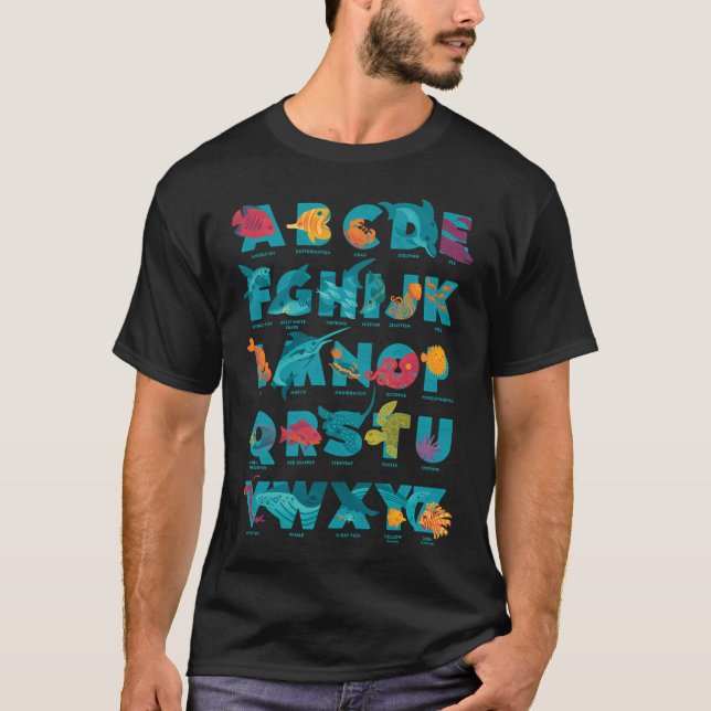 Aqualphabet : Cyan (labelled) T-Shirt (Front)