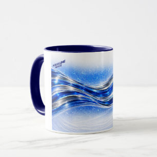 Aqualume Flow  – Blue Silver Wave Energy Mug