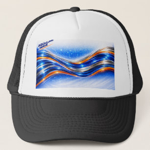 Aqualume Wave Shirt – Blue Orange Abstract Flow De Trucker Hat