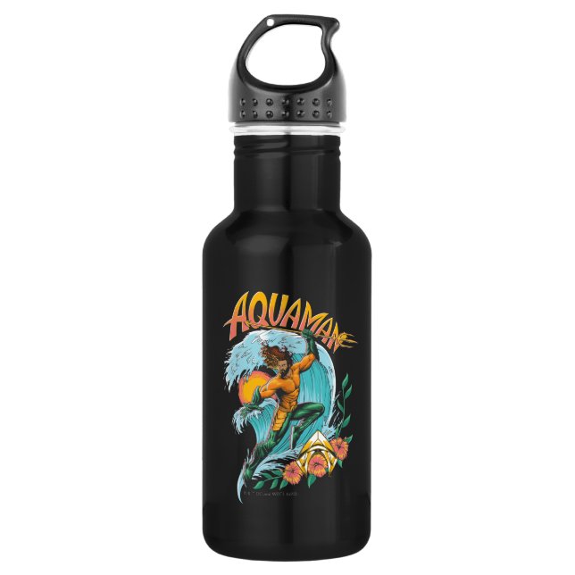 Aquaman and Trident Rising Surf Graphic 532 Ml Water Bottle (Front)