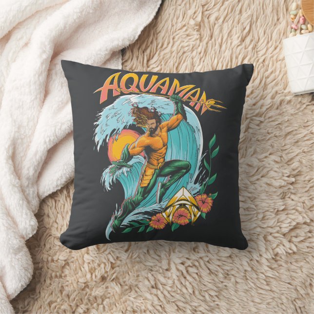 Aquaman and Trident Rising Surf Graphic Cushion (Blanket)