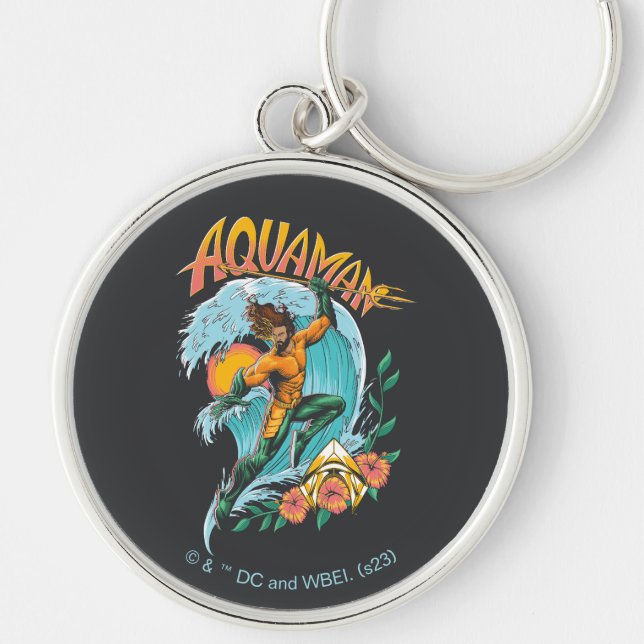 Aquaman and Trident Rising Surf Graphic Key Ring (Front)