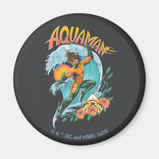Aquaman and Trident Rising Surf Graphic Magnet (Front)