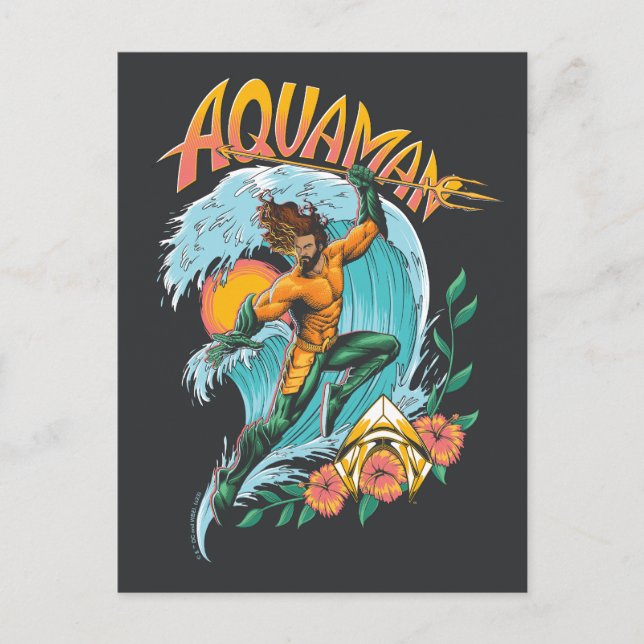 Aquaman and Trident Rising Surf Graphic Postcard (Front)