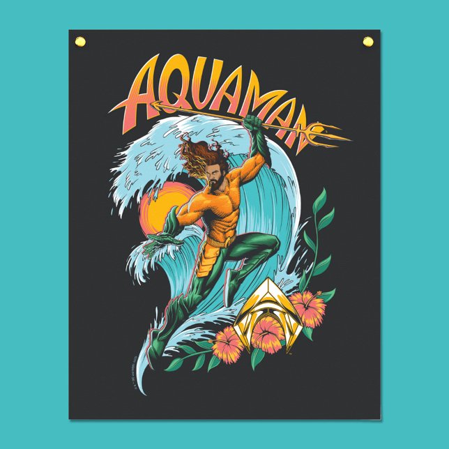 Aquaman and Trident Rising Surf Graphic Poster (Poster on wall)