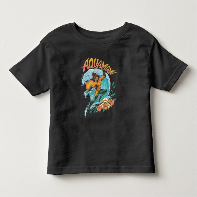 Aquaman and Trident Rising Surf Graphic Toddler T-Shirt (Front)