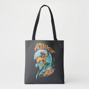 Aquaman and Trident Rising Surf Graphic Tote Bag