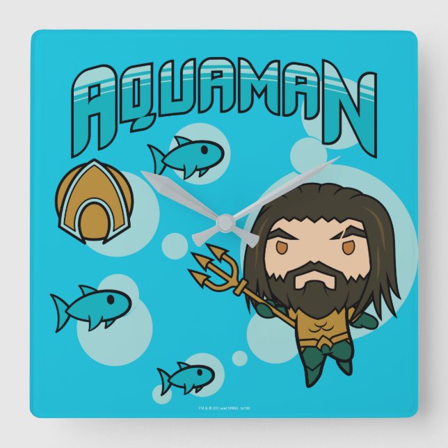 Aquaman | Chibi Aquaman Undersea Graphic Square Wall Clock (Front)