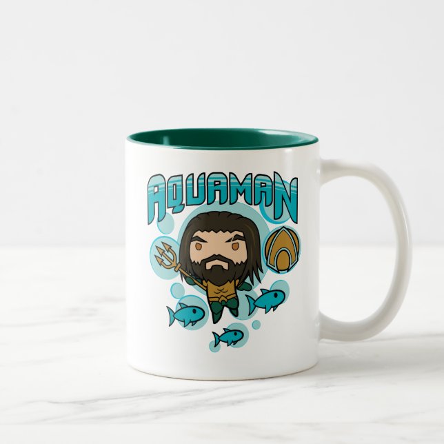 Aquaman | Chibi Aquaman Undersea Graphic Two-Tone Coffee Mug (Right)