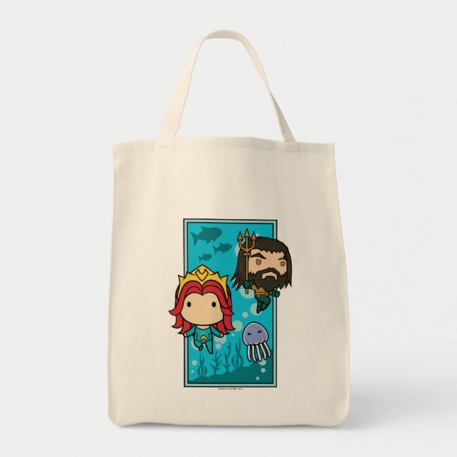 Aquaman | Chibi Mera & Aquaman Undersea Graphic Tote Bag (Front)