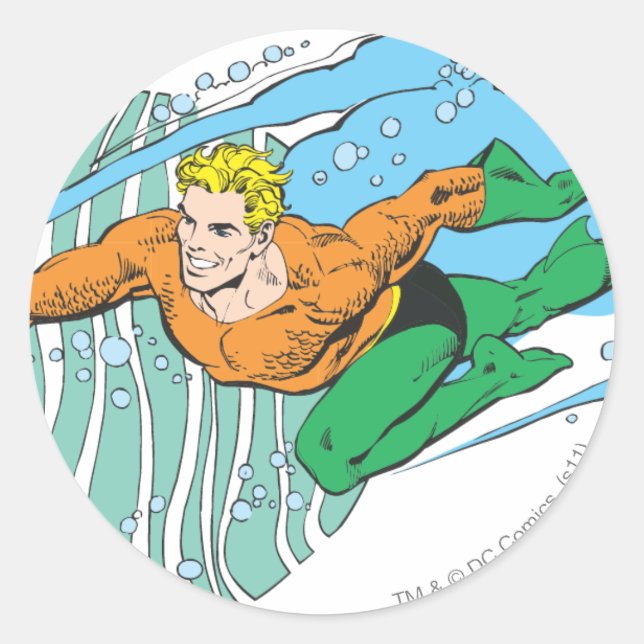 Aquaman Leaps Left Classic Round Sticker (Front)