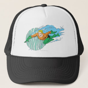 Aquaman Leaps Left Trucker Hat