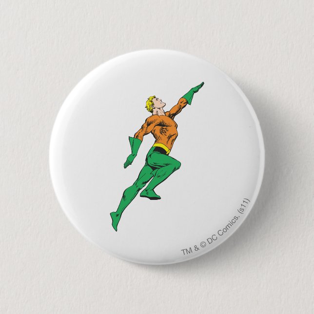 Aquaman Leaps Up 6 Cm Round Badge (Front)