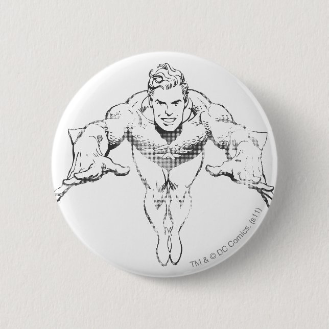 Aquaman Lunging Forward BW 6 Cm Round Badge (Front)