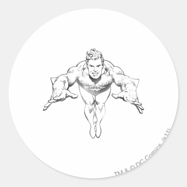Aquaman Lunging Forward BW Classic Round Sticker (Front)