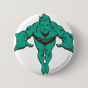 Aquaman Lunging Forward - Teal 6 Cm Round Badge