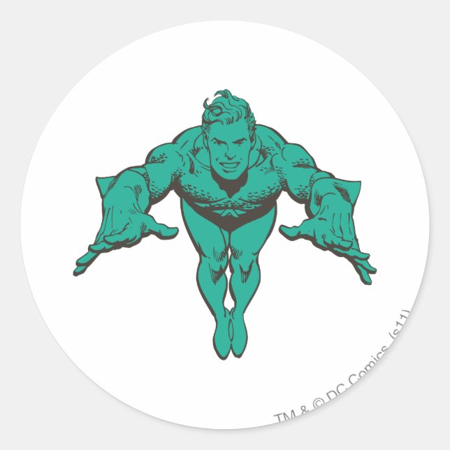 Aquaman Lunging Forward - Teal Classic Round Sticker (Front)