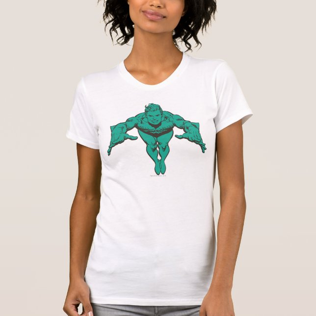 Aquaman Lunging Forward - Teal T-Shirt (Front)