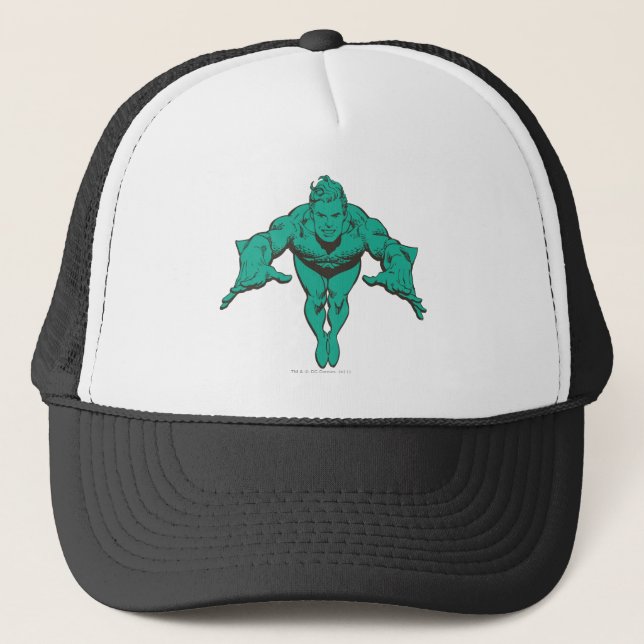 Aquaman Lunging Forward - Teal Trucker Hat (Front)