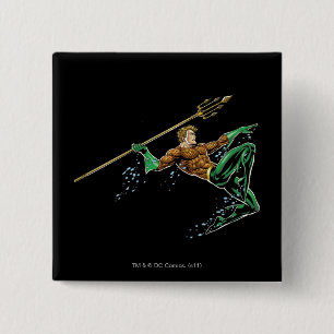Aquaman Lunging with Spear 15 Cm Square Badge