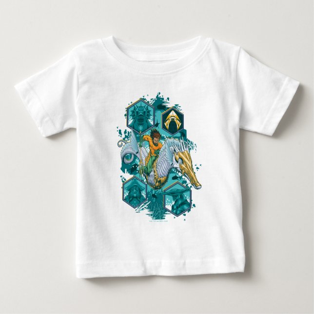 Aquaman Riding Seahorse Across Kingdoms Baby T-Shirt (Front)