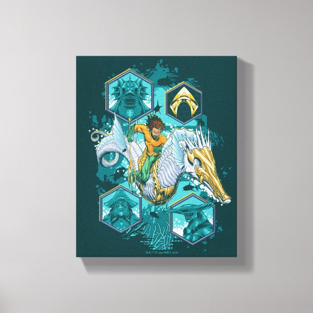 Aquaman Riding Seahorse Across Kingdoms Canvas Print (Front)