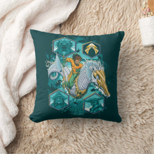 Aquaman Riding Seahorse Across Kingdoms Cushion